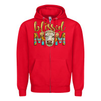 Red Western Blessed Mom Charolais Bull Zipper Hoodie - LillyAllenDesigns