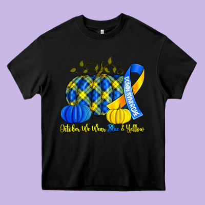 October We Wear Blue And Yellow With Pumpkins Heavy Core Tee Designed By Artiststas