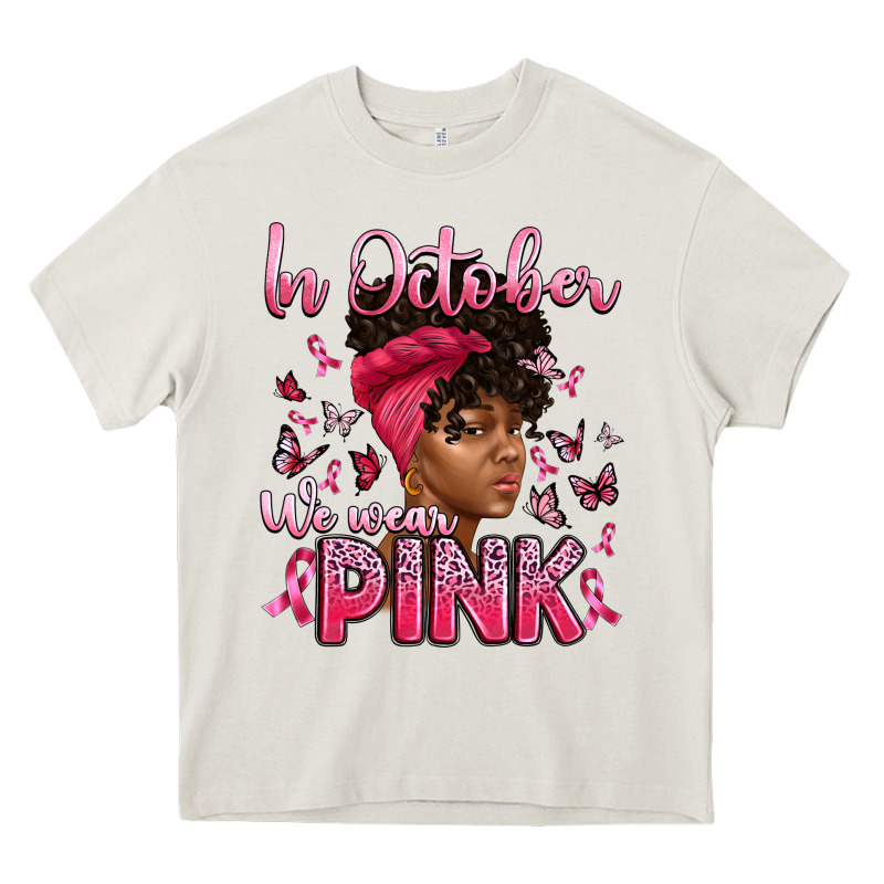 In October We Wear Pink With Afro Woman Heavy Core Tee by Artiststas | Teevron