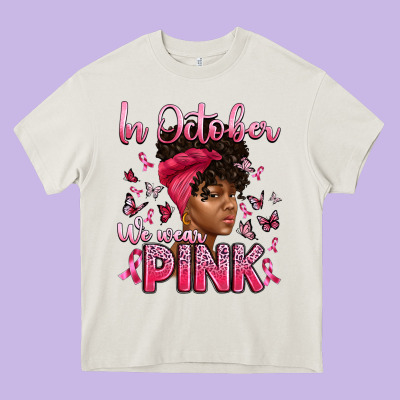 In October We Wear Pink With Afro Woman Heavy Core Tee Designed By Artiststas