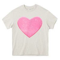 Cream Valentines Pink Heart Heavy Core Tee - FloraArt