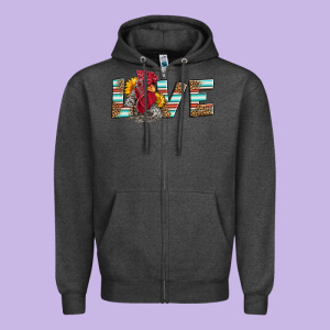 Love Rooster Head Zipper Hoodie Designed By Lillyallendesigns