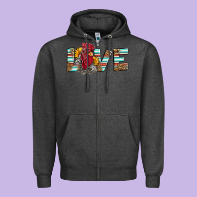 Love Rooster Head Zipper Hoodie Designed By Lillyallendesigns