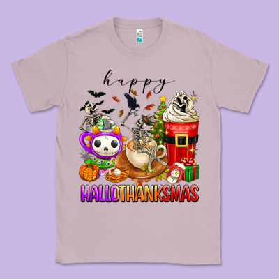 Happy Hallothanksmas Skeleton Coffee Cups Classic Tee Designed By Texasbilliewilder