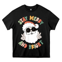 Black funny groovy stay merry and bright christmas santa claus t shirt Heavy Core Tee - ArtMosaic