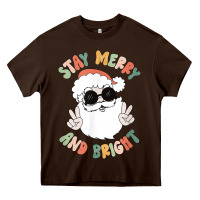 Chocolate Brown funny groovy stay merry and bright christmas santa claus t shirt Heavy Core Tee - ArtMosaic