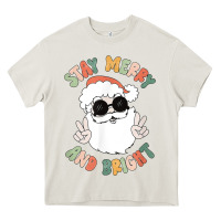 Cream funny groovy stay merry and bright christmas santa claus t shirt Heavy Core Tee - ArtMosaic