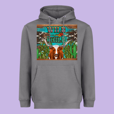 Whild Child Longhorn  Cactus Cowhide Heavyweight Hoodie Designed By Artiststas