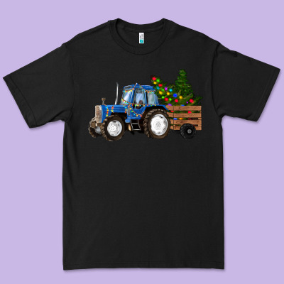 Blue Christmas Tractor Premium Tee Designed By Ranaportraitstore