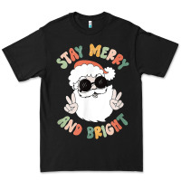 Black funny groovy stay merry and bright christmas santa claus t shirt Premium Tee - ArtMosaic