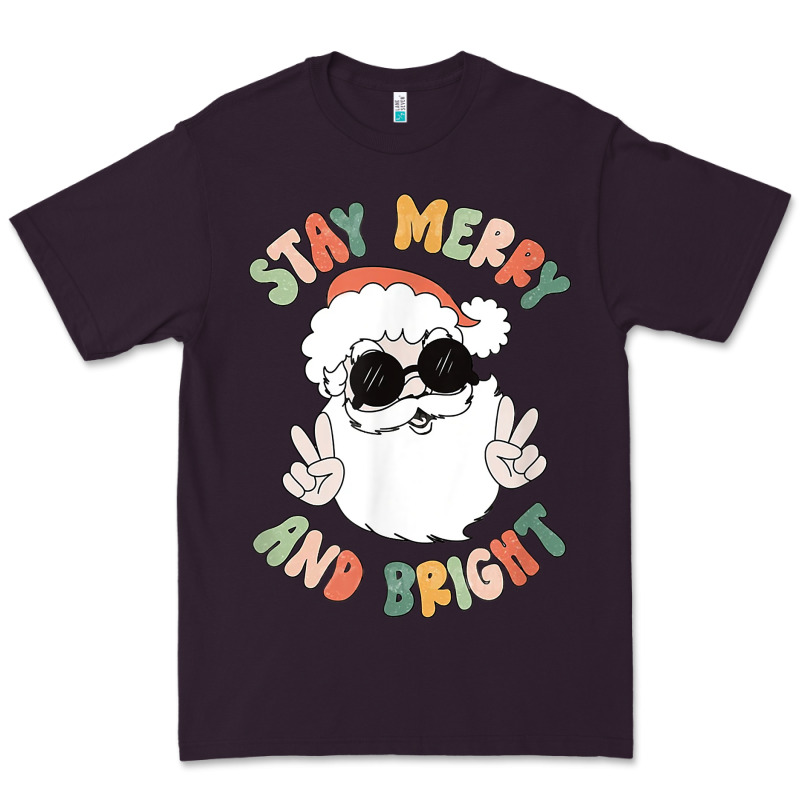 Funny Groovy Stay Merry And Bright Christmas Santa Claus T Shirt Premium Tee by ArtMosaic | Teevron