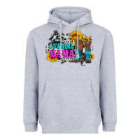 Heather Grey cowgirl mama with boots and sunflowers and cowhide Heavyweight Hoodie - Artiststas
