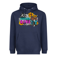 Navy cowgirl mama with boots and sunflowers and cowhide Heavyweight Hoodie - Artiststas