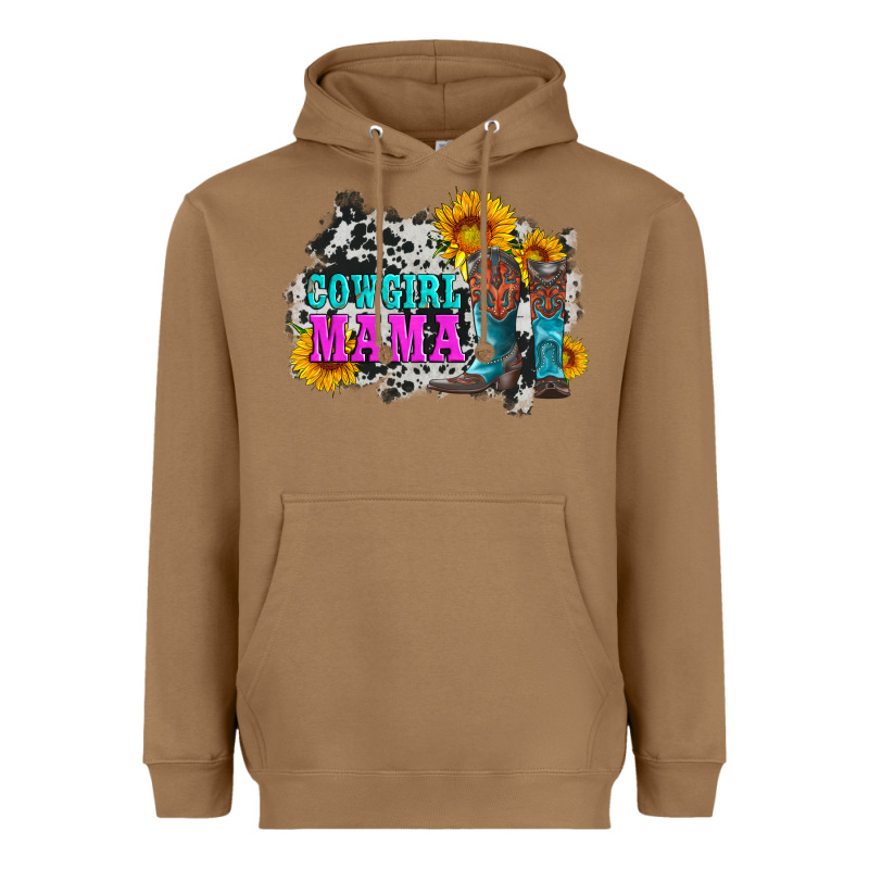 Cowgirl Mama With Boots And Sunflowers And Cowhide Heavyweight Hoodie by Artiststas | Teevron
