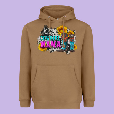 Cowgirl Mama With Boots And Sunflowers And Cowhide Heavyweight Hoodie Designed By Artiststas