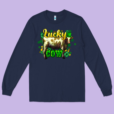 St. Patrick's Day Cow Long Sleeve Tee Designed By Howdyjamesfarm