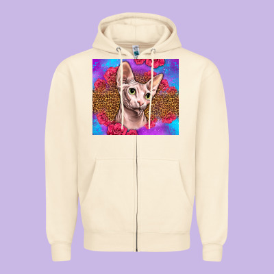 Purple Glitter Roses Sphynx Cat Zipper Hoodie Designed By Lillyallendesigns