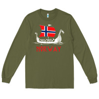 Army Green boat norwegian flag norway viking ship norway Long Sleeve Tee - FloraArt