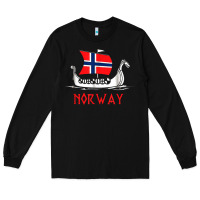 Black boat norwegian flag norway viking ship norway Long Sleeve Tee - FloraArt