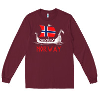 Burgundy boat norwegian flag norway viking ship norway Long Sleeve Tee - FloraArt