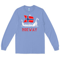 Colony Blue boat norwegian flag norway viking ship norway Long Sleeve Tee - FloraArt