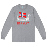 Heather Grey boat norwegian flag norway viking ship norway Long Sleeve Tee - FloraArt
