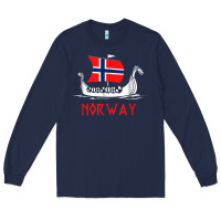 Navy boat norwegian flag norway viking ship norway Long Sleeve Tee - FloraArt