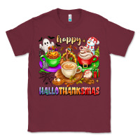Burgundy happy hallothanksmas coffee cups with ghost turkey Classic Tee - texasbilliewilder