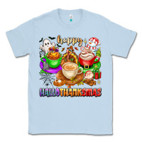 Dusty Blue happy hallothanksmas coffee cups with ghost turkey Classic Tee - texasbilliewilder