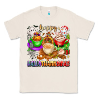 Natural happy hallothanksmas coffee cups with ghost turkey Classic Tee - texasbilliewilder