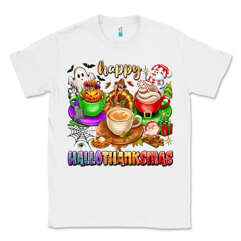 Happy Hallothanksmas Coffee Cups With Ghost Turkey Classic Tee by texasbilliewilder | Teevron