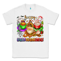 White happy hallothanksmas coffee cups with ghost turkey Classic Tee - texasbilliewilder