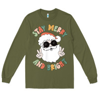 Funny Groovy Stay Merry And Bright Christmas Santa Claus T Shirt Long Sleeve Tee | Teevron