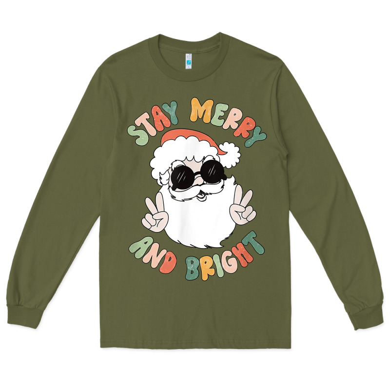 Funny Groovy Stay Merry And Bright Christmas Santa Claus T Shirt Long Sleeve Tee by ArtMosaic | Teevron