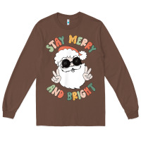 Chestnut funny groovy stay merry and bright christmas santa claus t shirt Long Sleeve Tee - ArtMosaic