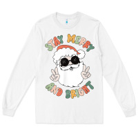 White funny groovy stay merry and bright christmas santa claus t shirt Long Sleeve Tee - ArtMosaic