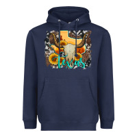 Navy western texas  and cowhide with sunflower Heavyweight Hoodie - Artiststas