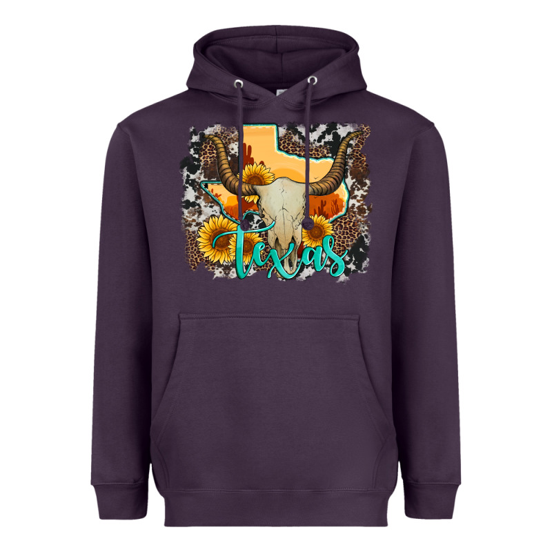 Western Texas  And Cowhide With Sunflower Heavyweight Hoodie by Artiststas | Teevron
