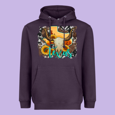 Western Texas  And Cowhide With Sunflower Heavyweight Hoodie Designed By Artiststas