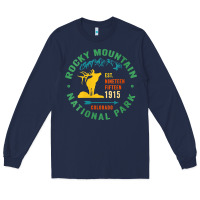Navy womens rocky mountain national park hiking travel souvenir novelty v n Long Sleeve Tee - trangStudio