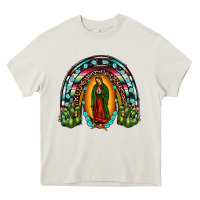 Cream our lady of guadalupe rainbow Heavy Core Tee - JahusDesignShop