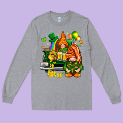 St. Patrick's Day Gnomies With Heart Long Sleeve Tee Designed By Howdyjamesfarm