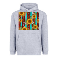 Heather Grey western sunflower cactus serape and cowhide Heavyweight Hoodie - Artiststas