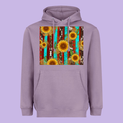 Western Sunflower Cactus Serape And Cowhide Heavyweight Hoodie Designed By Artiststas