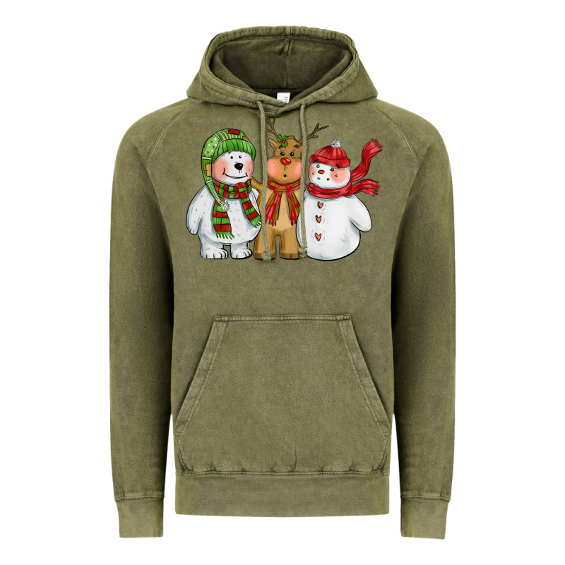 Christmas Polar Bear Reindeer And Snowman Vintage Hoodie by CowGirlArtShop | Teevron