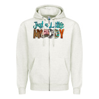 Oatmeal Heather Western Just A Little Moody Cow Zipper Hoodie - LillyAllenDesigns