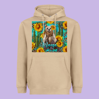 Mama Bear With Sunflowers And Cactus Heavyweight Hoodie Designed By Artiststas