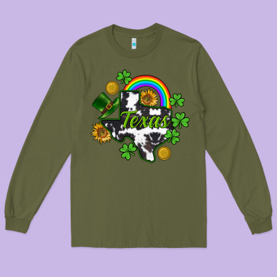 Texas Map St. Patrick's Long Sleeve Tee Designed By Cowgirlartshop