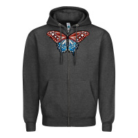 Charcoal Heather Patriotic American Butterfly Zipper Hoodie - LillyAllenDesigns