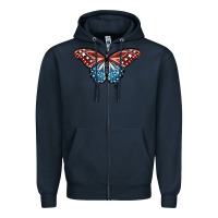 Navy Patriotic American Butterfly Zipper Hoodie - LillyAllenDesigns